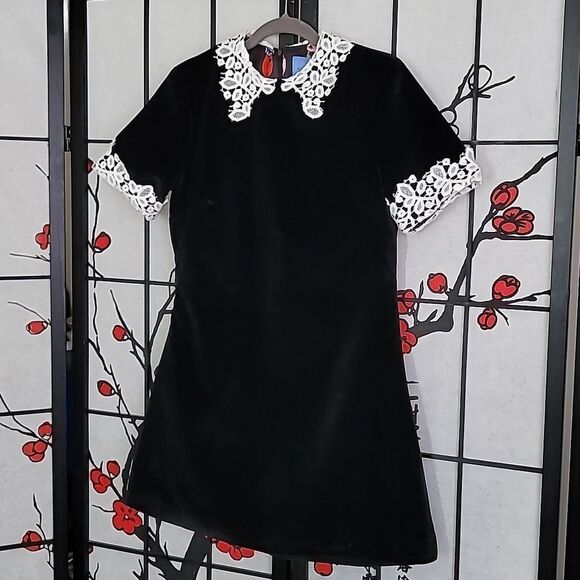 Macgraw OPIUM Velvet Silk Lined, Lace Sleeved Mini Dress - Picture 3 of 15